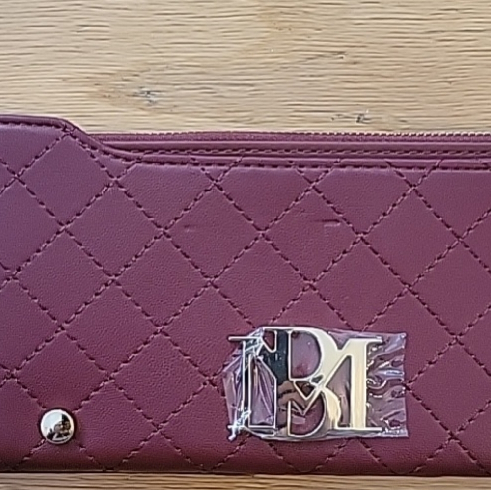 NWT BADGLEY MISCHKA Wine Quilted Long Cards Wallet Vegan Leather.